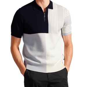 Elie Tahari Colorblock Short Sleeve Zip Polo